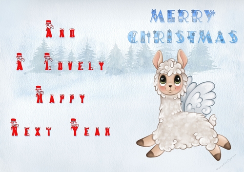 No Cut Just Print Christmas Cards - Childrens Cute LLama