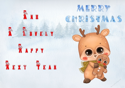 No Cut Just Print Christmas Cards - Childrens Cute Deer