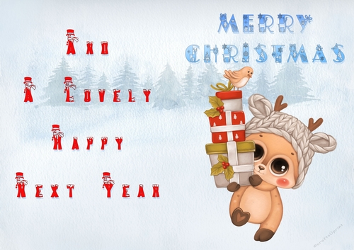 No Cut Just Print Christmas Cards - Childrens Cute Deer