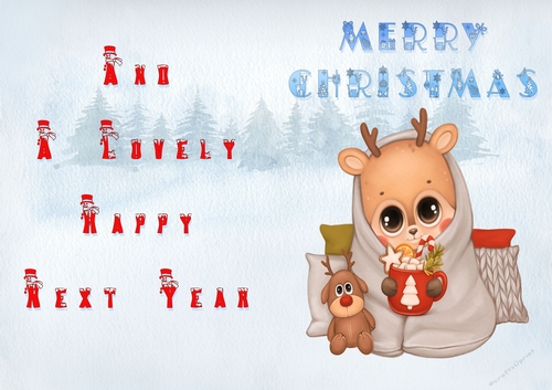 No Cut Just Print Christmas Cards - Childrens Cute Deer