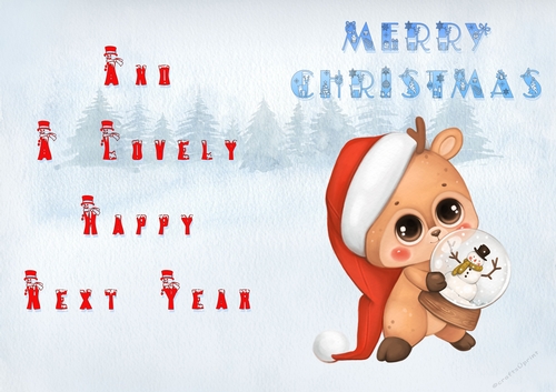 No Cut Just Print Christmas Cards - Childrens Cute Deer