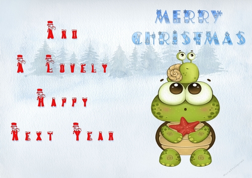 No Cut Just Print Christmas Cards - Childrens Cute  Turtle
