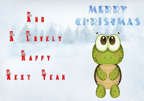 No Cut Just Print Christmas Cards - Childrens Cute  Turtle