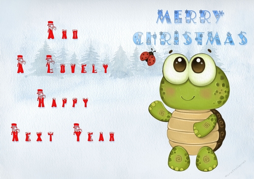 No Cut Just Print Christmas Cards - Childrens Cute  Turtle