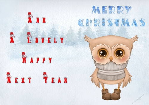 No Cut Just Print Christmas Cards - Childrens Cute  Owl