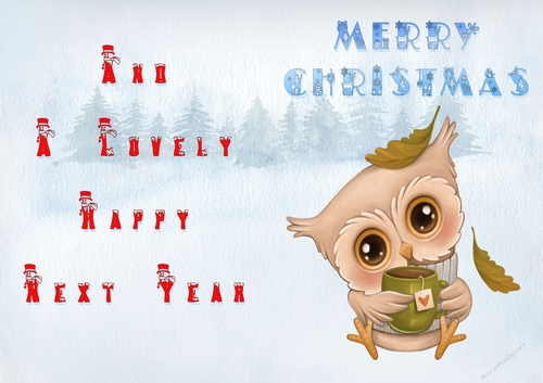 No Cut Just Print Christmas Cards - Childrens Cute  Owl