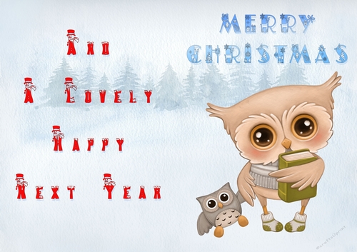No Cut Just Print Christmas Cards - Childrens Cute  Owl