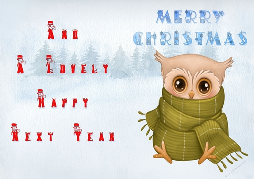 No Cut Just Print Christmas Cards - Childrens Cute  Owl