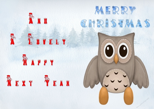 No Cut Just Print Christmas Cards - Childrens Cute  Owl