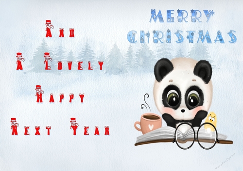 No Cut Just Print Christmas Cards - Childrens Cute  Panda