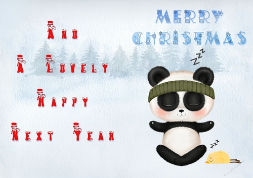 No Cut Just Print Christmas Cards - Childrens Cute  Panda