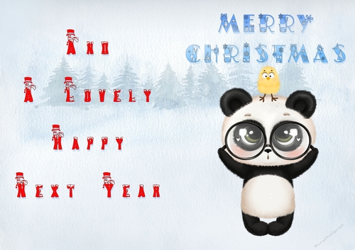 No Cut Just Print Christmas Cards - Childrens Cute  Panda