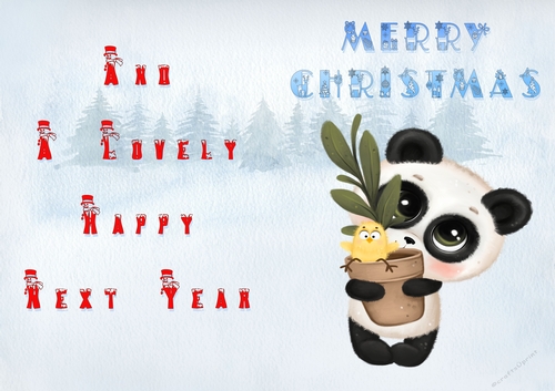 No Cut Just Print Christmas Cards - Childrens Cute  Panda