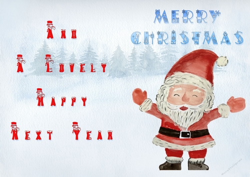 No Cut Just Print Christmas Cards - Childrens Cute  Santa and Mrs