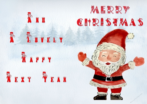 No Cut Just Print Christmas Cards - Childrens Cute  Santa and Mrs