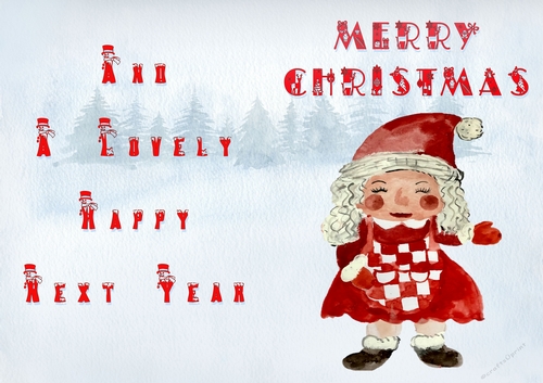 No Cut Just Print Christmas Cards - Childrens Cute  Santa and Mrs