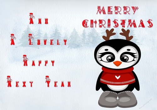 No Cut Just Print Christmas Cards - Childrens Cute Penguin