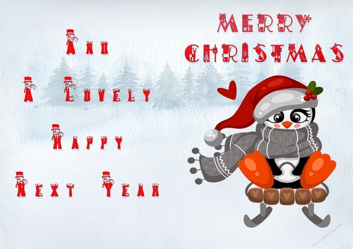 No Cut Just Print Christmas Cards - Childrens Cute Penguin