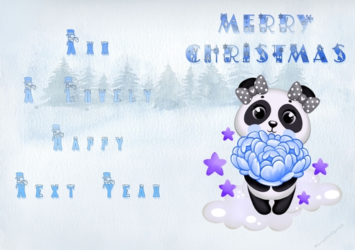 No Cut Just Print Christmas Cards - Childrens Cute SLeepy Panda