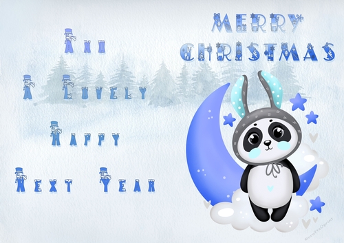 No Cut Just Print Christmas Cards - Childrens Cute SLeepy Panda