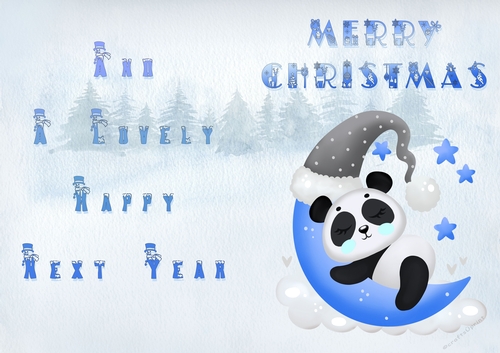 No Cut Just Print Christmas Cards - Childrens Cute SLeepy Panda