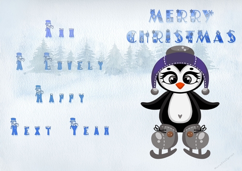 No Cut Just Print Christmas Cards - Childrens Cute Penguins