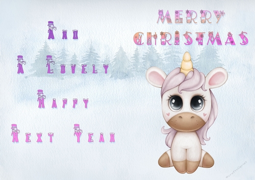 No Cut Just Print Christmas Cards - Childrens Cute Unicorn