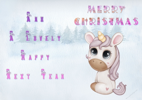 No Cut Just Print Christmas Cards - Childrens Cute Unicorn