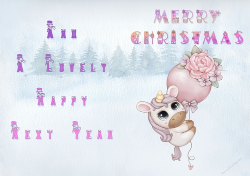 No Cut Just Print Christmas Cards - Childrens Cute Unicorn