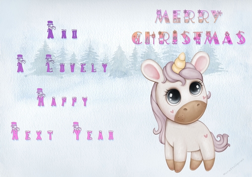 No Cut Just Print Christmas Cards - Childrens Cute Unicorn