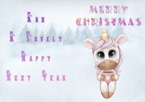 No Cut Just Print Christmas Cards - Childrens Cute Unicorn