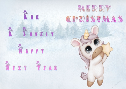 No Cut Just Print Christmas Cards - Childrens Cute Unicorn