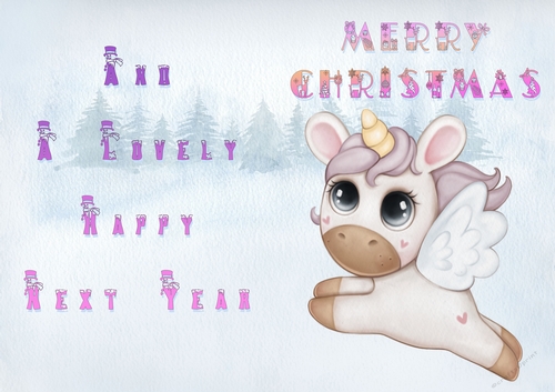 No Cut Just Print Christmas Cards - Childrens Cute Unicorn