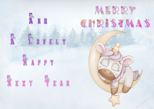 No Cut Just Print Christmas Cards - Childrens Cute Unicorn