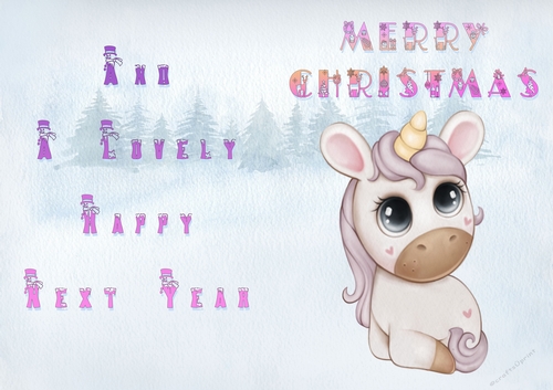 No Cut Just Print Christmas Cards - Childrens Cute Unicorn