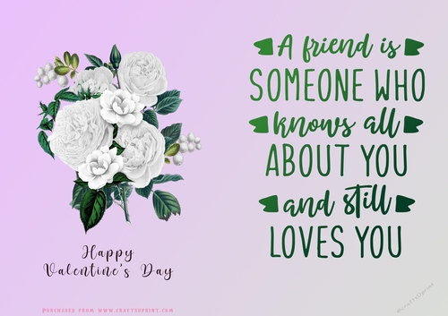No Cut Just Print Valentines Day Card - white flowers