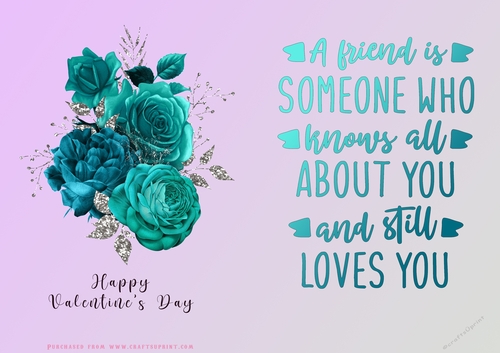 No Cut Just Print Valentines Day Card - Aqua flowers