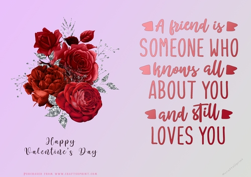 No Cut Just Print Valentines Day Card - Red flowers