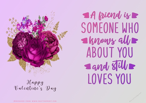 No Cut Just Print Valentines Day Card - Red flowers