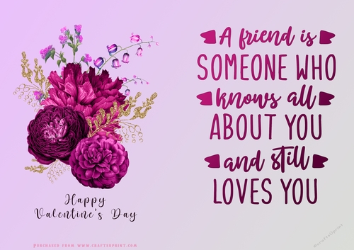 No Cut Just Print Valentines Day Card - Red flowers