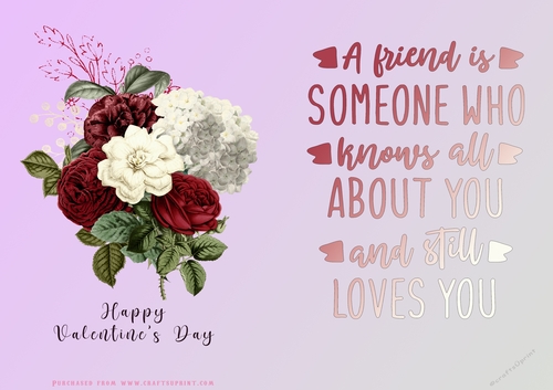 No Cut Just Print Valentines Day Card - Flowers