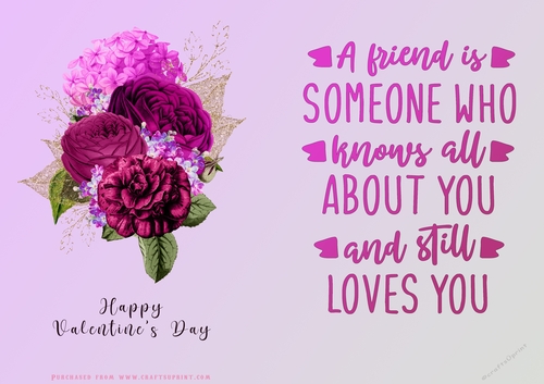 No Cut Just Print Valentines Day Card - Flowers