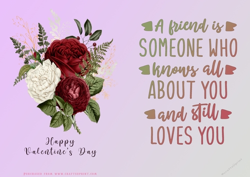No Cut Just Print Valentines Day Card - Flowers
