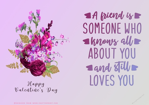 No Cut Just Print Valentines Day Card - Flowers