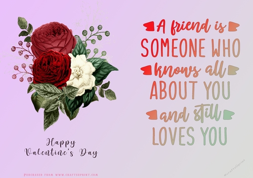 No Cut Just Print Valentines Day Card - Flowers