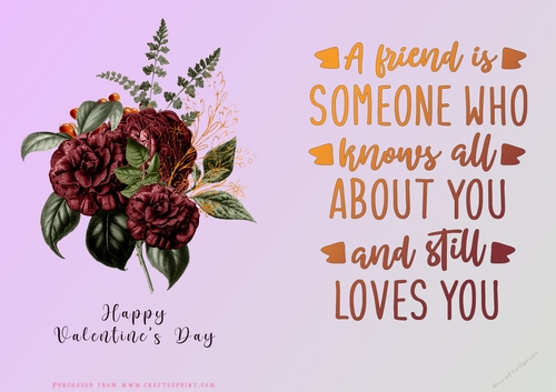 No Cut Just Print Valentines Day Card - Flowers