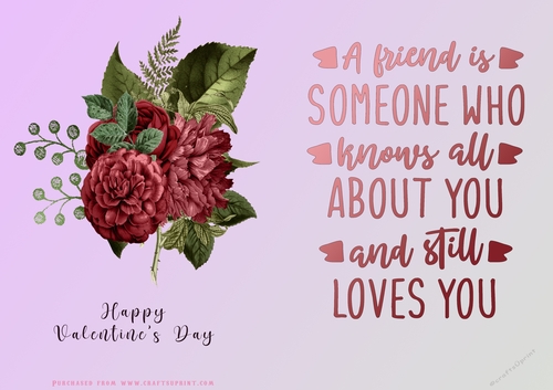 No Cut Just Print Valentines Day Card - Flowers