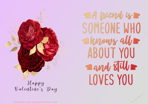 No Cut Just Print Valentines Day Card - Flowers