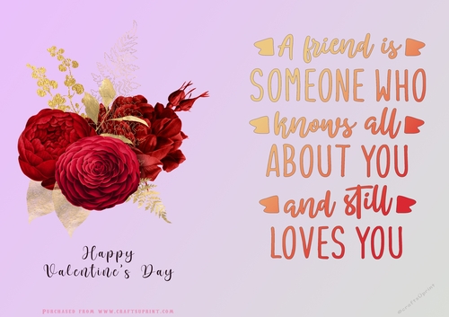 No Cut Just Print Valentines Day Card - Flowers