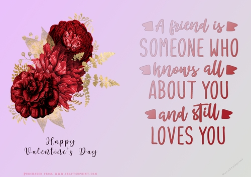 No Cut Just Print Valentines Day Card - Flowers